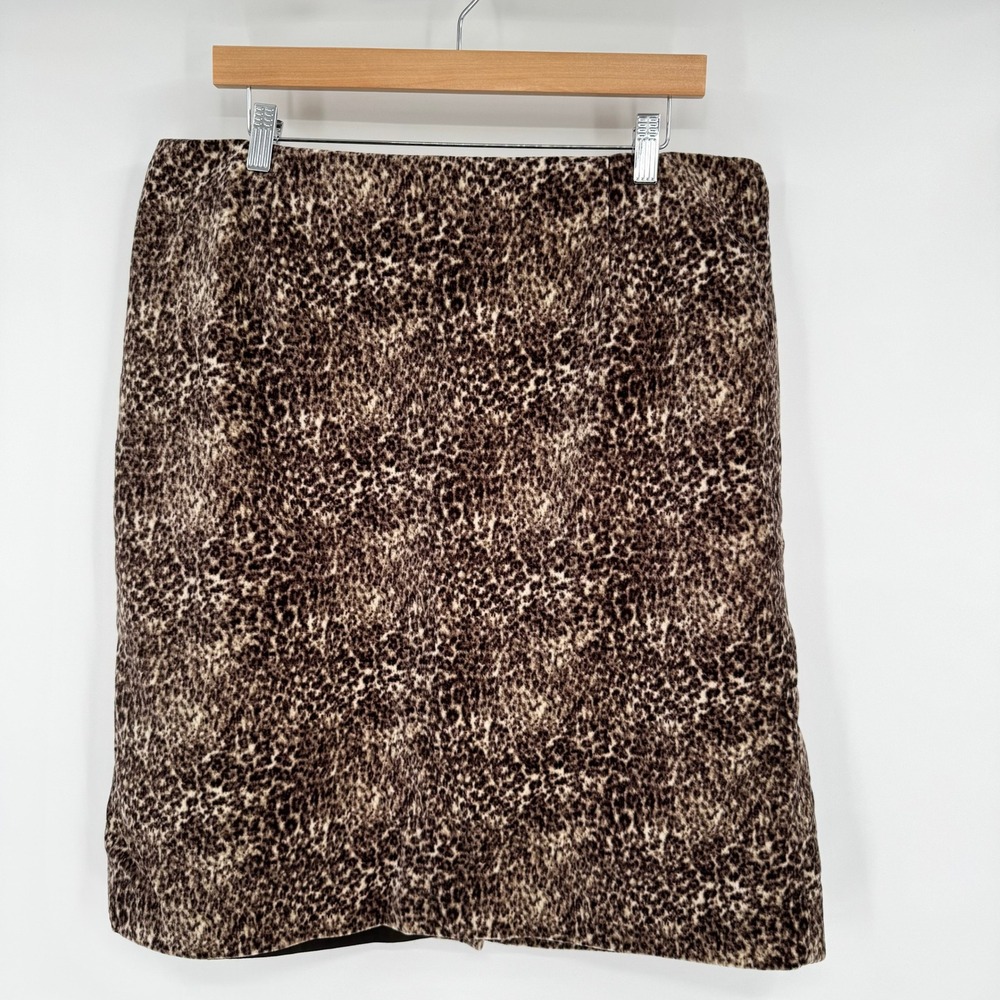 Talbots Velour VTG Brown Leopard Animal Print Straight Midi Skirt Women's Sz 16W